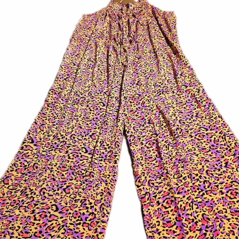 KARMA Hwy Silky Relaxed Palazzo Jumper Purple Leopard NWT OS